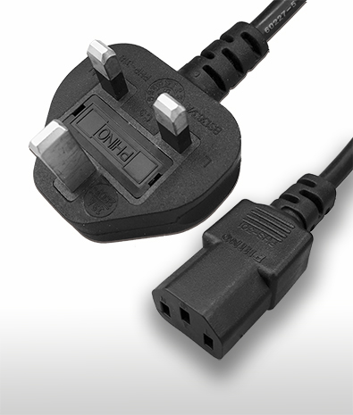 U.K. BS 1363 Angle Plug To IEC 60320 C13 Connector, 3-Pin AC Power Cord