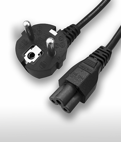 Holland CEE 7/7 Down Angle Plug To IEC 60320 C5 Connector, 2-Pin AC Power Cord