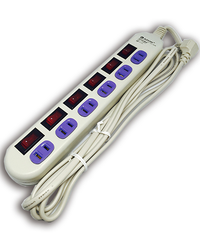 Taiwan 6 Outlet, On/Off switch, Surge Protection AC Power Strip, 15A 125V
